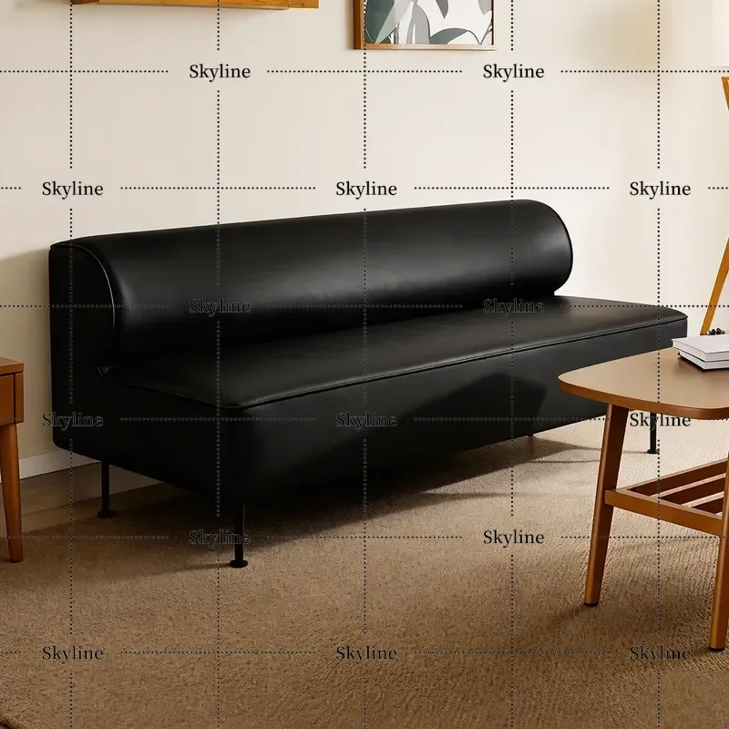 Simple Leather Sofa Chair Double Straight Row Without Armrests for Small Apartment B&B Hotel Clothing Store BBQ Hot Pot