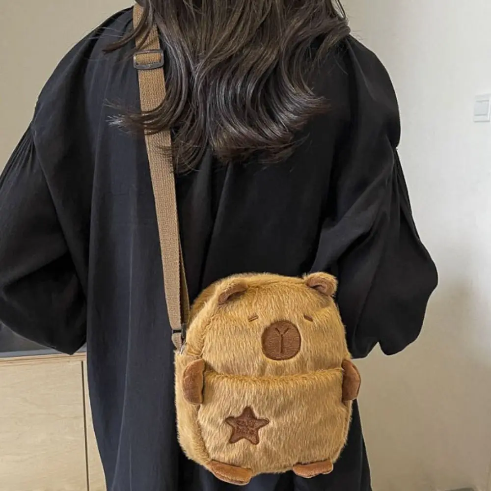 Bolsa de felpa de capibara de animales japoneses, muñeca de peluche, bolso de hombro portátil de dibujos animados, bolso cruzado de capibara suave de gran capacidad para exteriores