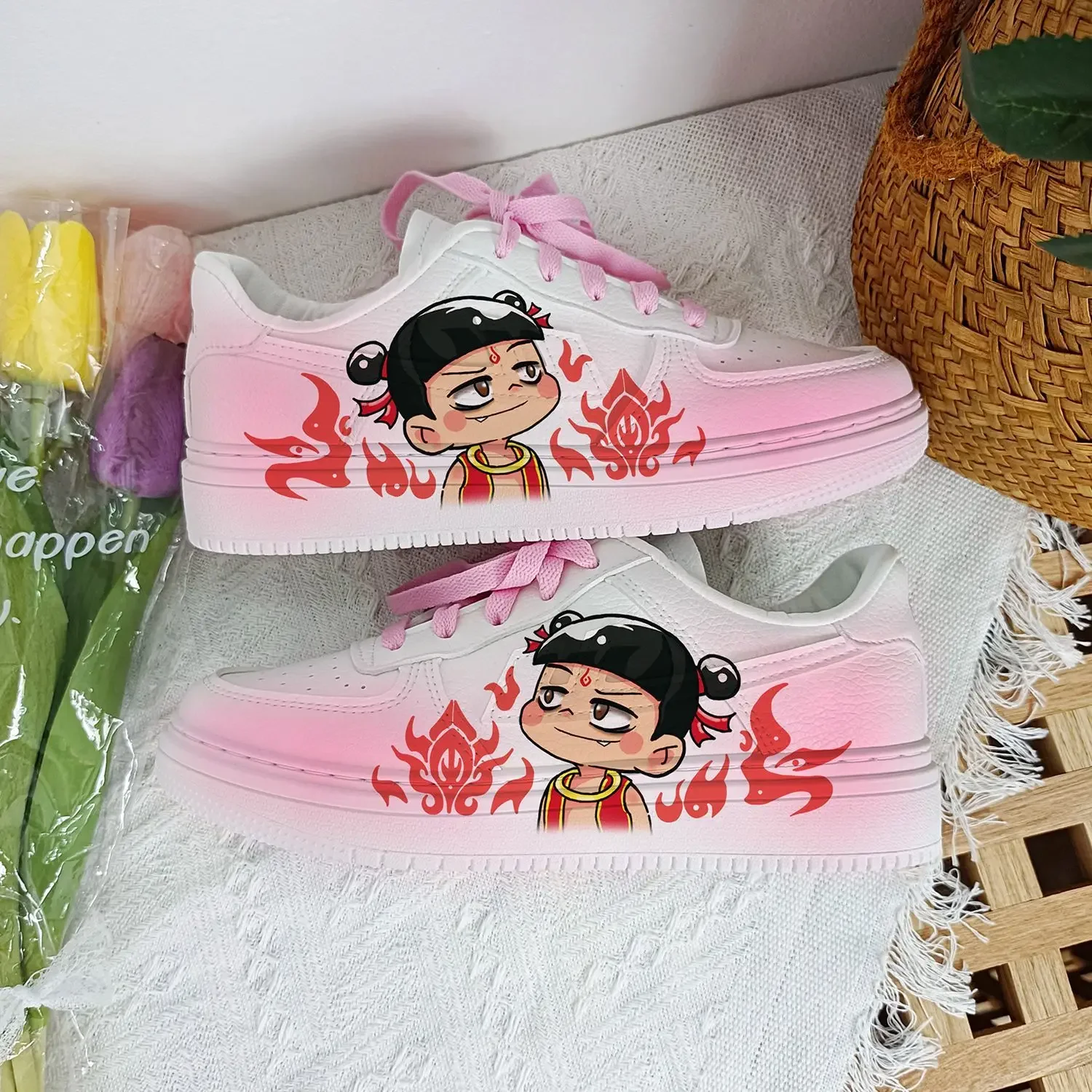 New Nezha Board Shoes Fashion Printing Low Help Flat Shoes Cute Originality Tie-dyed Student Non-slip Casual Shoes Y2K