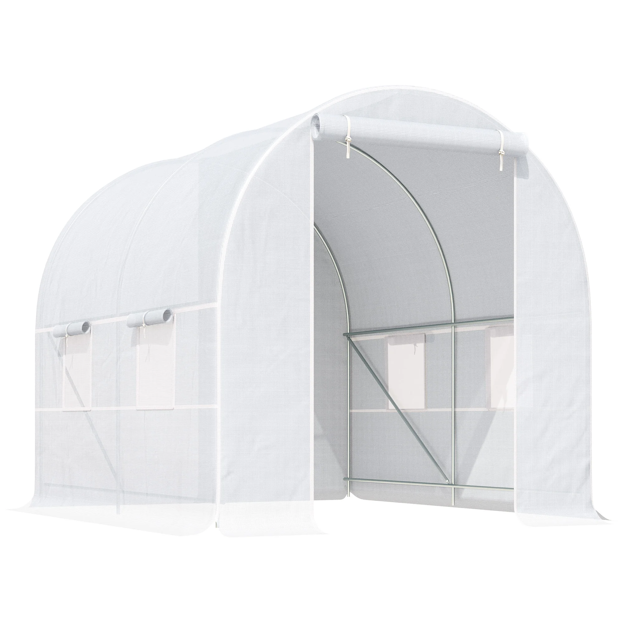 Outsunny Invernadero Túnel 245x200x200cm con 4 Ventanas Cultivo Plantas Blanco