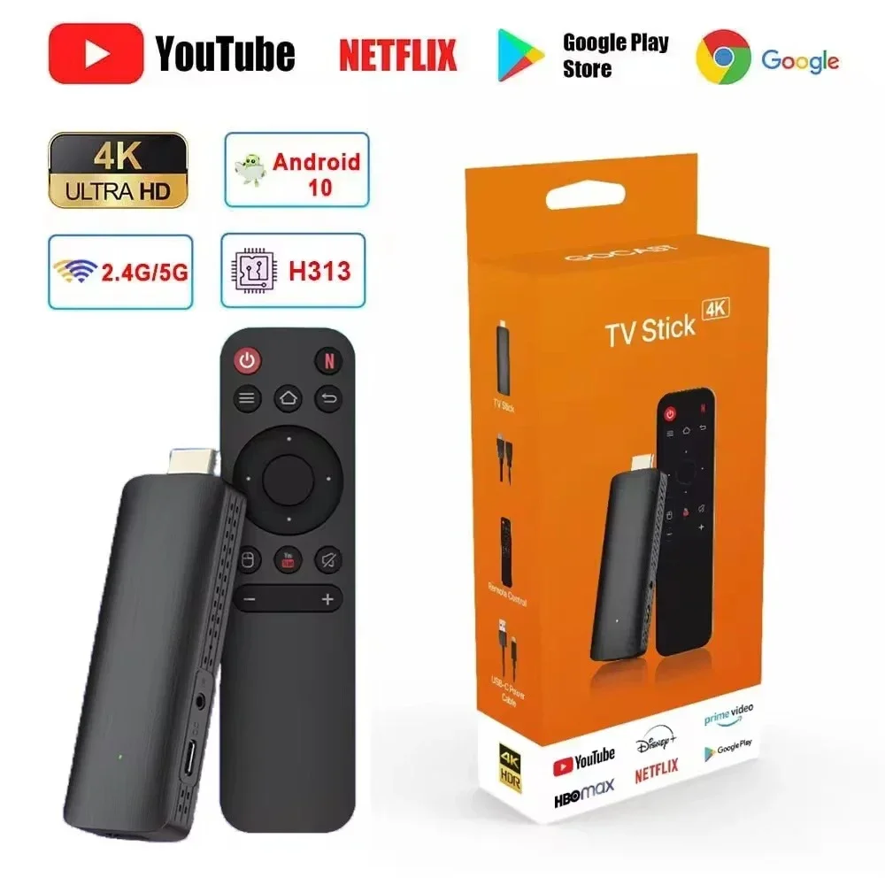 H313 Android 10 TV Stick HDR Set Top OS 4K 1080P WiFi 6 2,4/5,8G Smart TV Sticks para Google YouTube NETFLIX reproductor multimedia de red