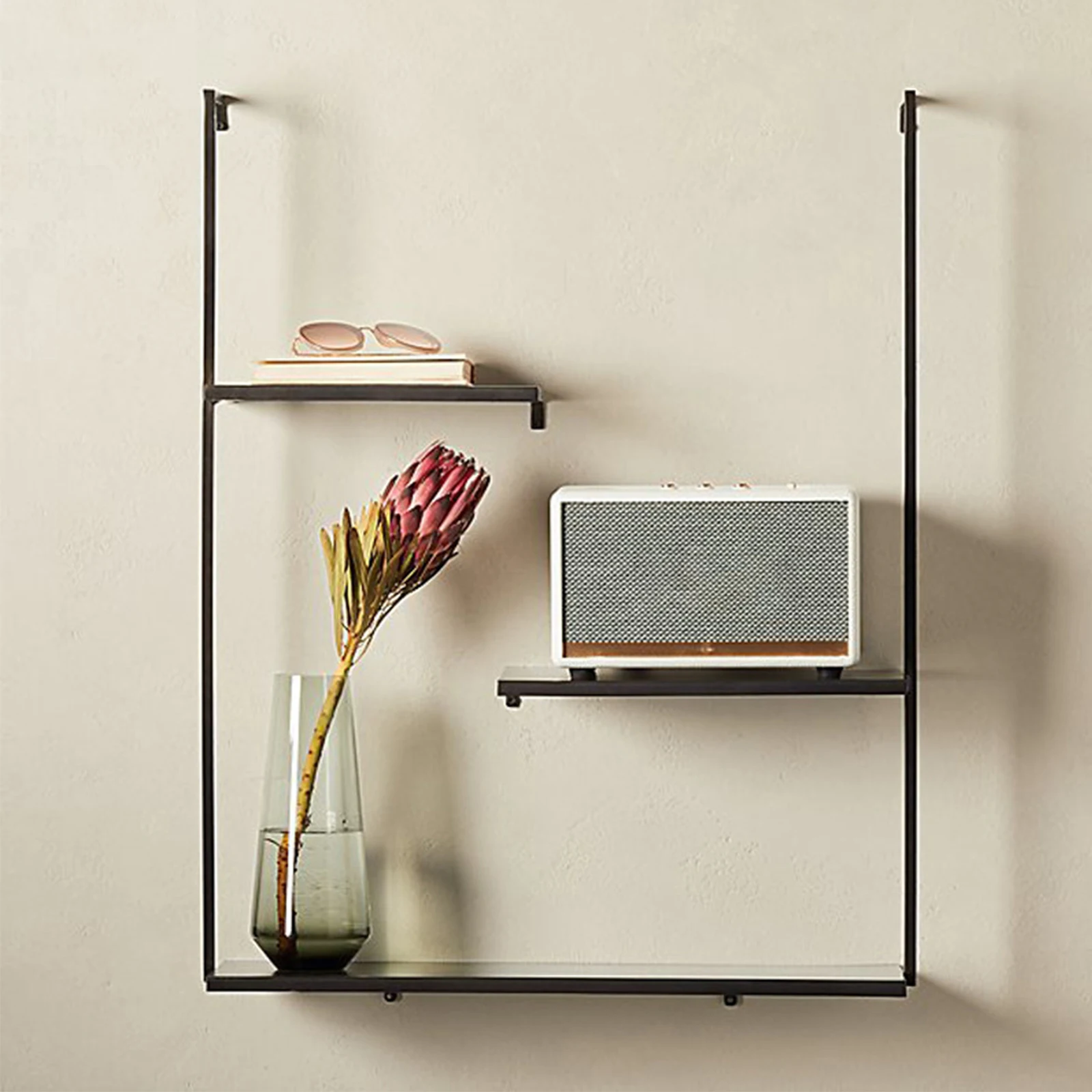 

Wall Mounted Metal Shelf, Black Wall Storage Display Rack, Modern Minimalist Organizer for Home Kitchen Bedroom Living Room