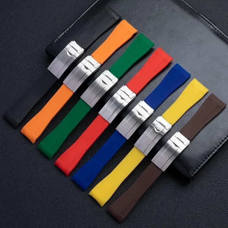 Мягкий красочный ремешок для часов 20 мм для Rolex, Daytona Submariner GMT, изогнутый конец с нержавеющей складной пряжкой, водонепроницаемый ремешок