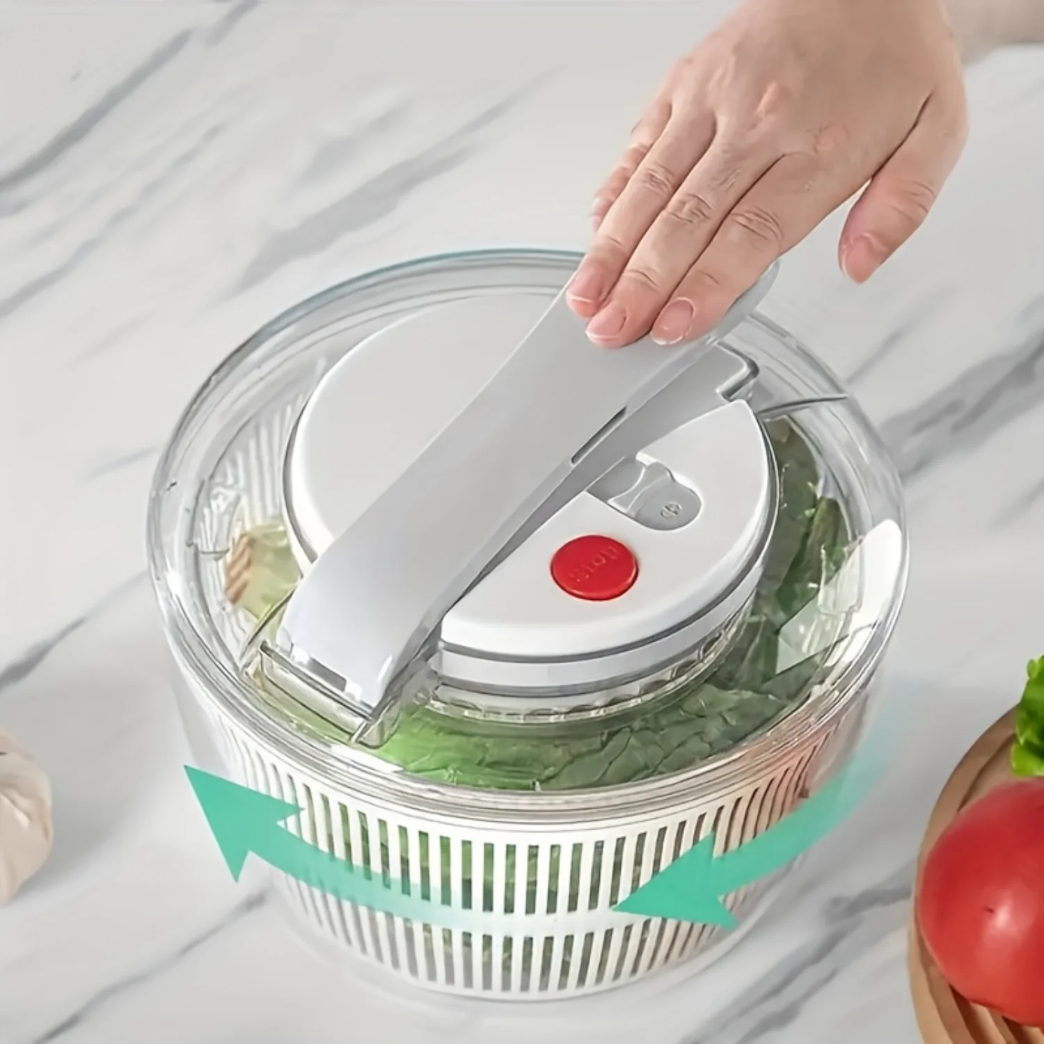 Manual Salad Spinner and Vegetable Dryer - Kitchen Gadget Set with Filter Basket - Fruit Washing and Drying Machine - Lettuce Sp