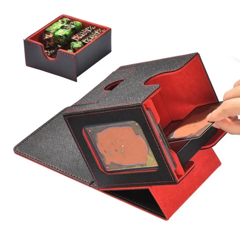 CYGJ-Leather MTG Card Box With 2 Commander Displays Waterproof Double-Layer Card Storage Can Hold 200+Double-Layer