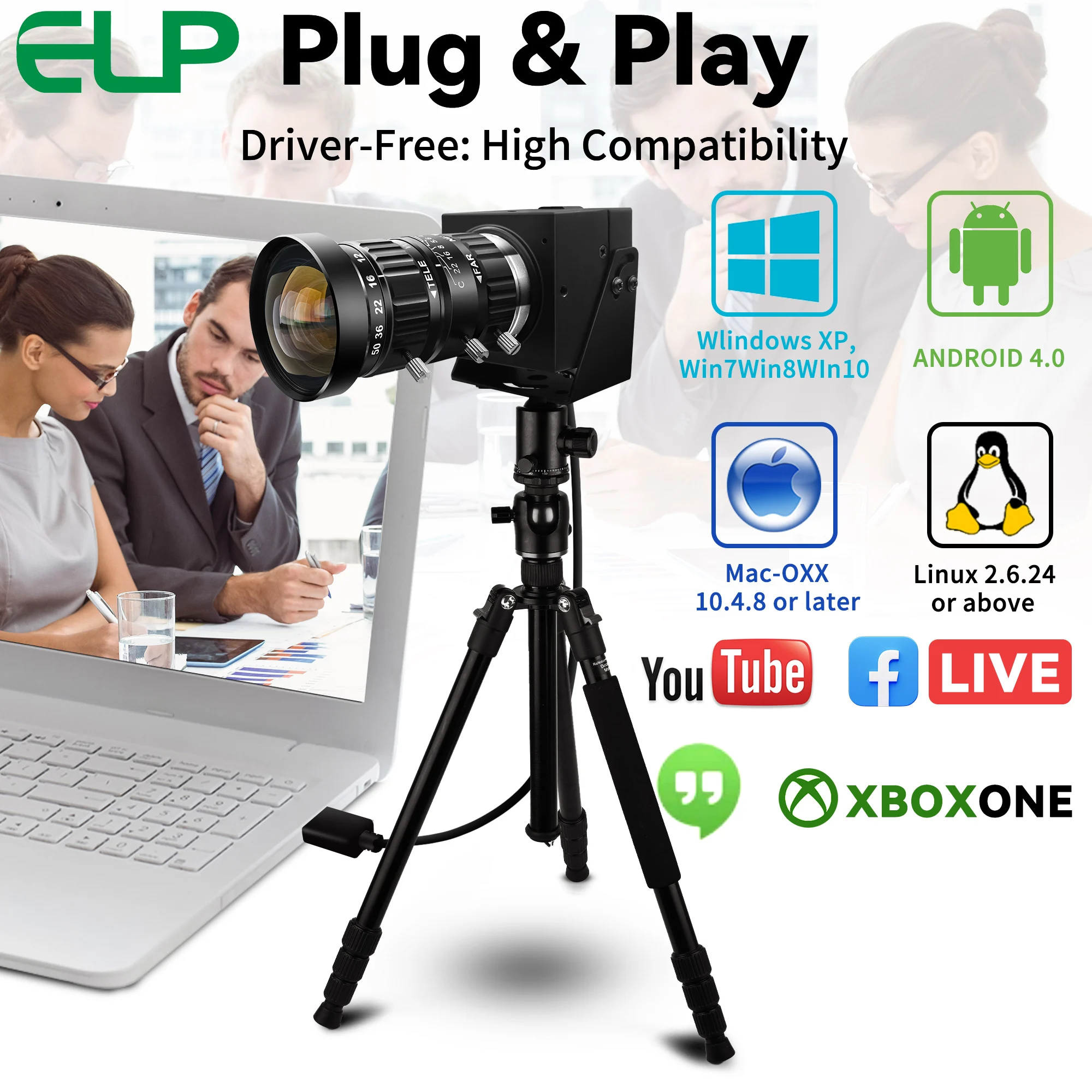 

ELP 2MP 1080P Starlight USB Camera with 10X/3X Optical Zoom Lens, 0.0001Lux Low Illumination Webcam USB Plug &Play, Free Driver