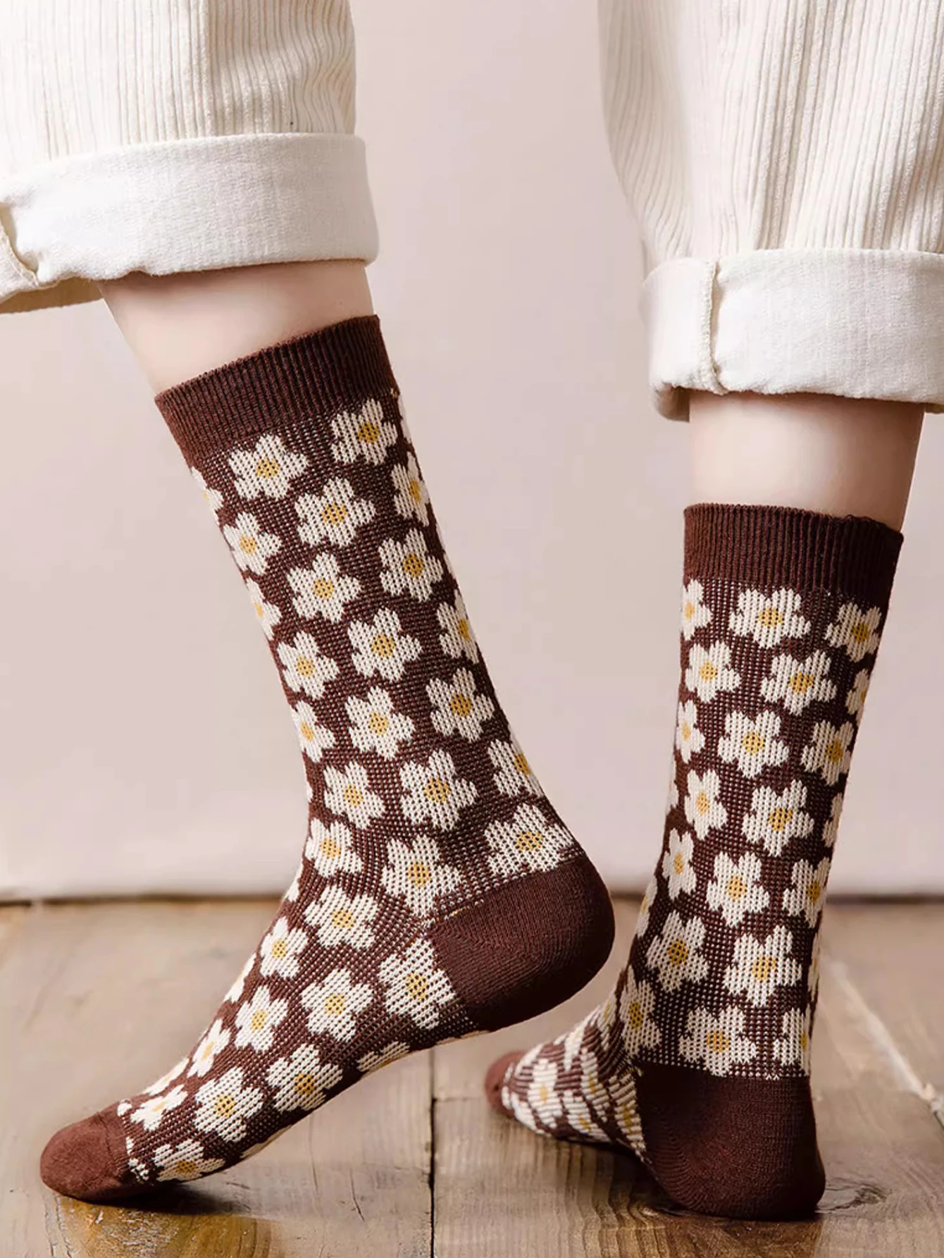 5 أزواج من الجوارب النسائية المريحة من Argyle، مجموعة جوارب قصيرة أنيقة بطبعة زهور، هدية عيد الميلاد، أرضية ناعمة #3