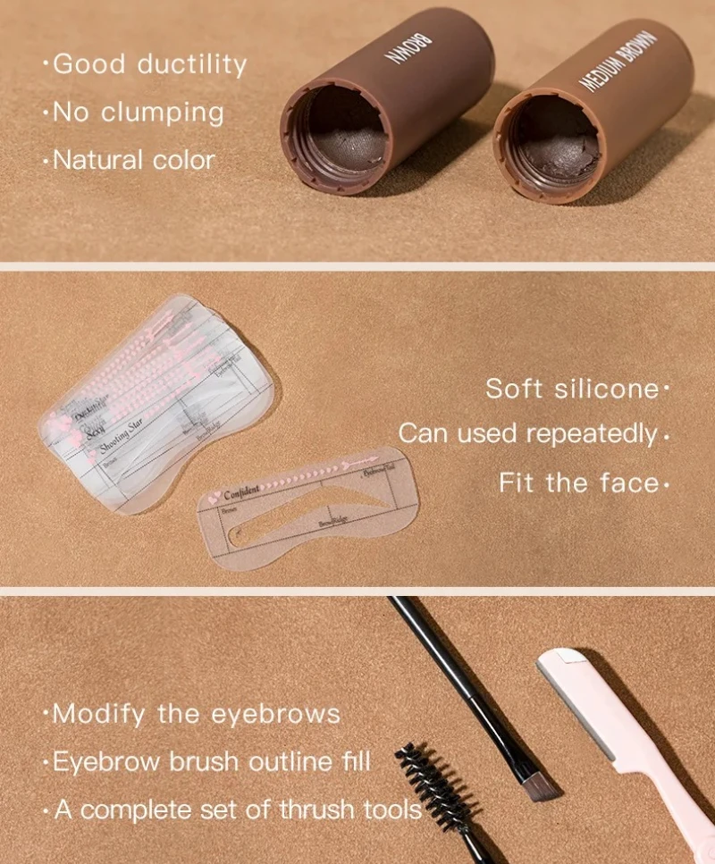 Pudaier Long Lasting Eyebrow Stamp Shadow Powder Stick Set Nude Makeup Waterproof Eye Brow Powder Tinting Colorings Kit Make up - Image 6