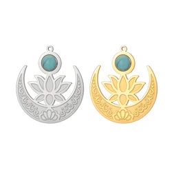 EUEAVAN 1pc Lotus Flower Crescent Moon Stainless Steel Pendant Buddism Mandala Charms for Necklace Earrings Jewelry Making DIY