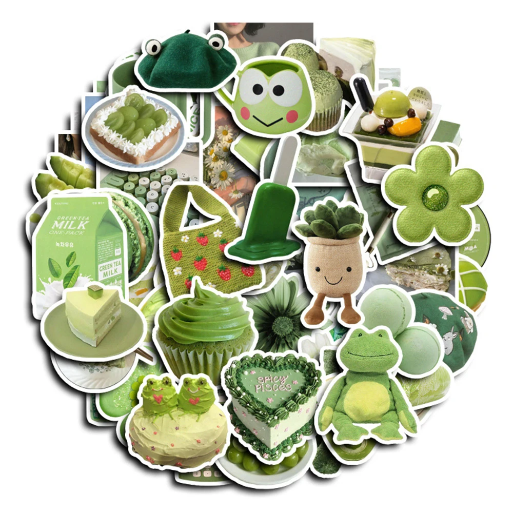 10/30/60pcs Cute Green Cartoon Stickers Ins Decals Decoration DIY Notebook Phone Bike Suitcase Laptop Car Graffiti Toys For Kids