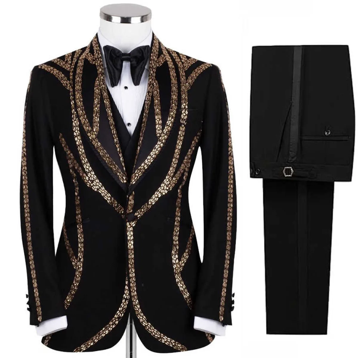 

Мужские костюмы с индивидуальной отделкой из металлических элементов и страз, высококачественные свадебные пиджаки, комплекты из 3 предметов, облегающие смокинги для жениха, одежда для мужчин.