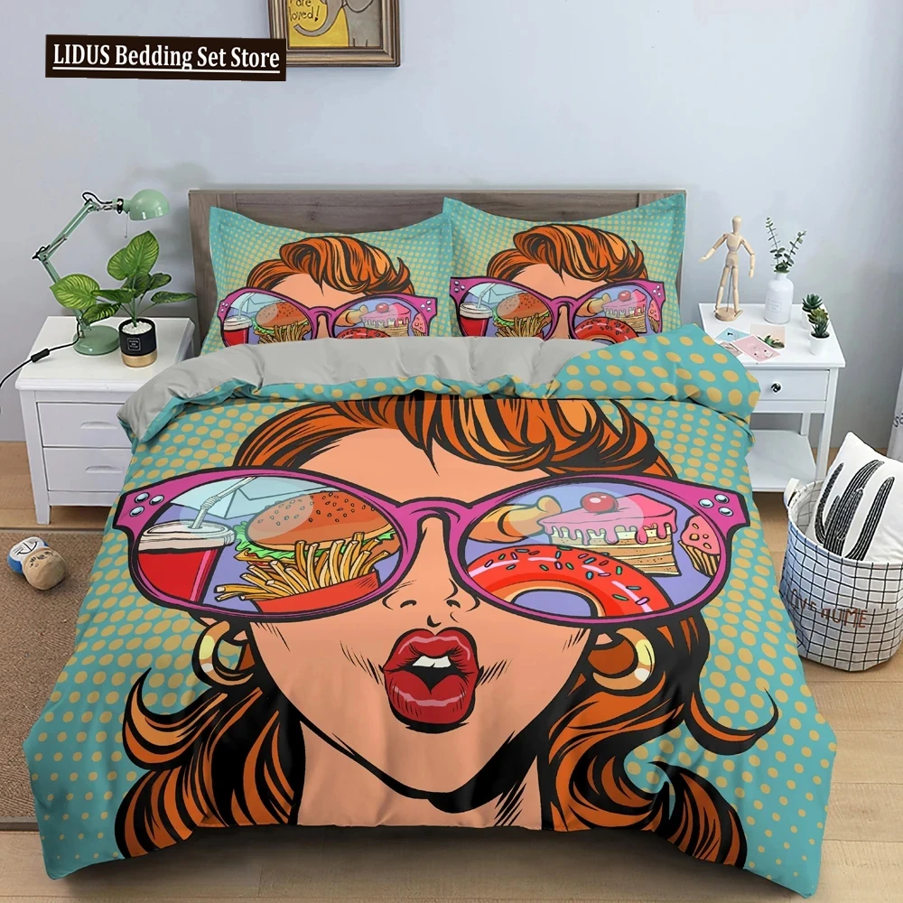 

Cartoon Girly Watercolor Fashion Girl Modern Women Bedding Set Boys Girls Twin Queen Size Duvet Cover Pillowcase Bed Boys Adult