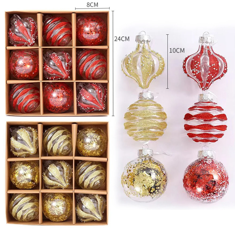 9-delige kerstbalornamentenset 8 cm onbreekbaar helder glitter plastic kerstbal kerstboomdecoratie hangende ornamenten