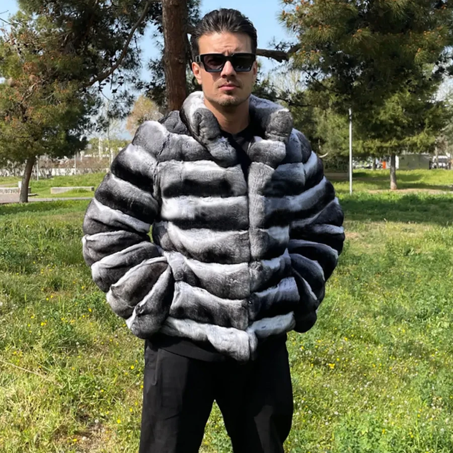 Rabbit Fur Coat Mens Real Fur Jackets Full Skin Rex Rabbit Coat Luxury Winter Jackets Fashion High Quality