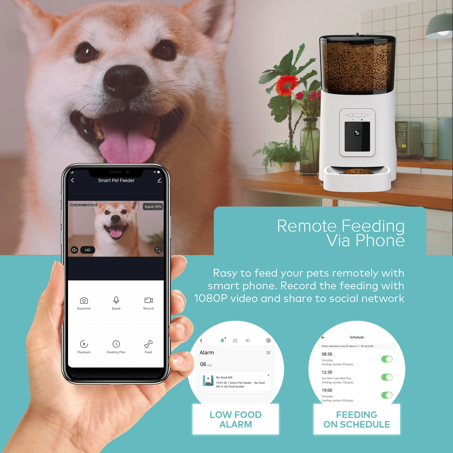 Automatic Pet Feeder With HD 1080p Camera With Wifi Function To Control Dog Cat Food Bowls Dispenser New Smart Feeder