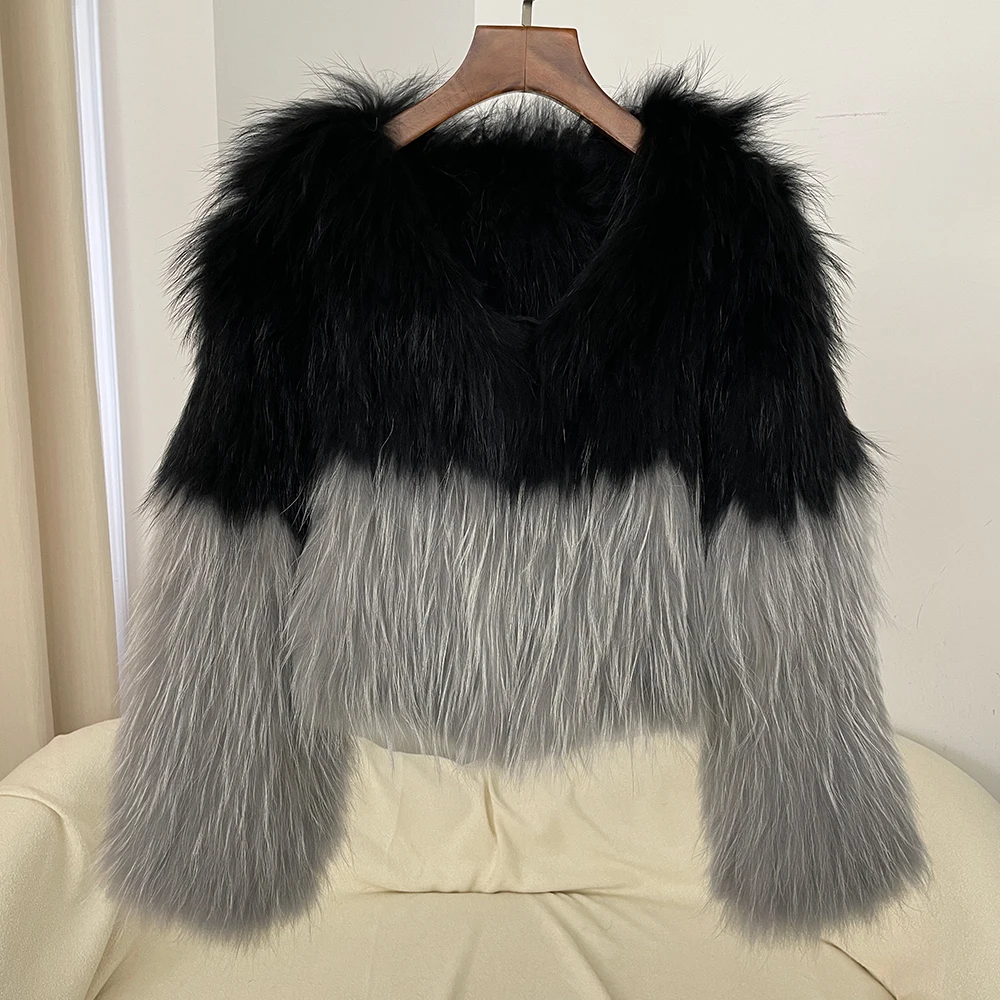سترة جديدة من فراء الراكون الطبيعي لخريف وشتاء 2024 سترة من الفرو الدافئ للتنقل اليومي على الوجهين موضة سميكة من الفرو المنسوج للنساء #3