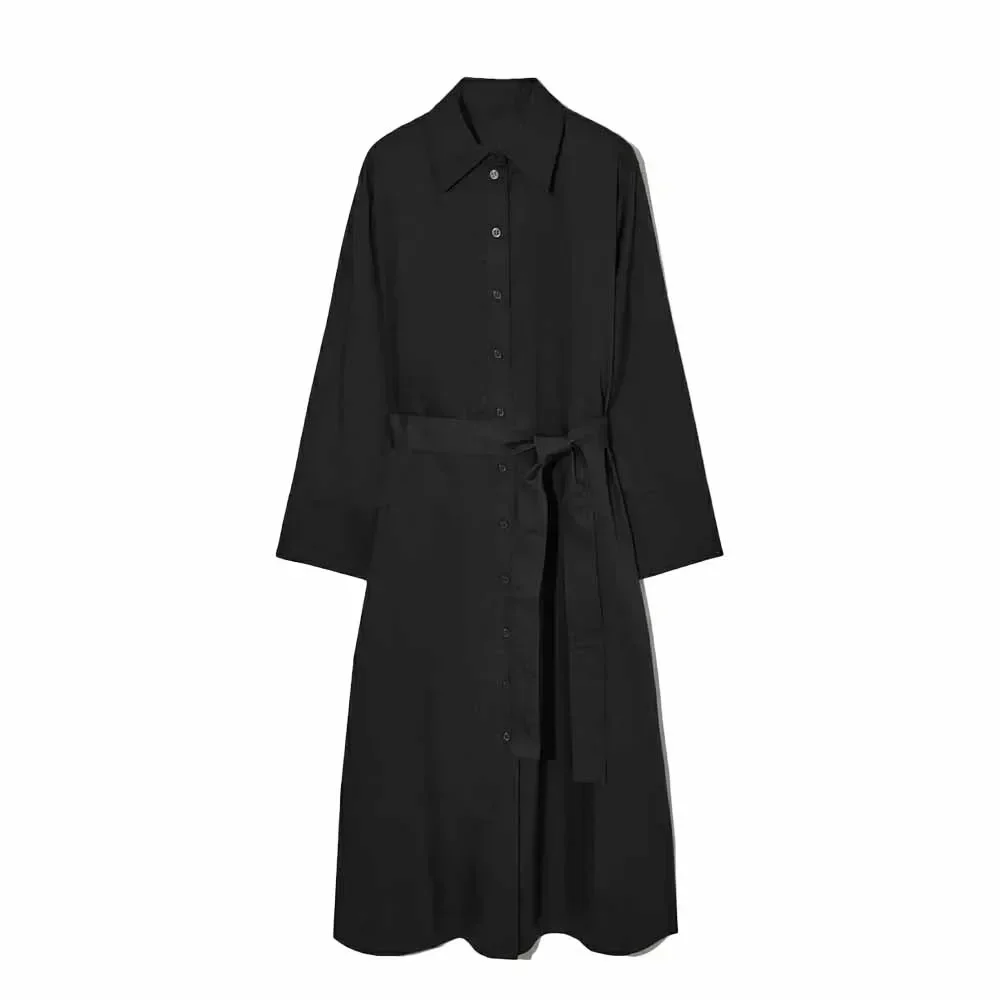 Women's Dress Autumn 2023 New Chic Fashion Casual Belt Shirt Dress Retro Long-sleeved Women's Dress Vestidos Mujer