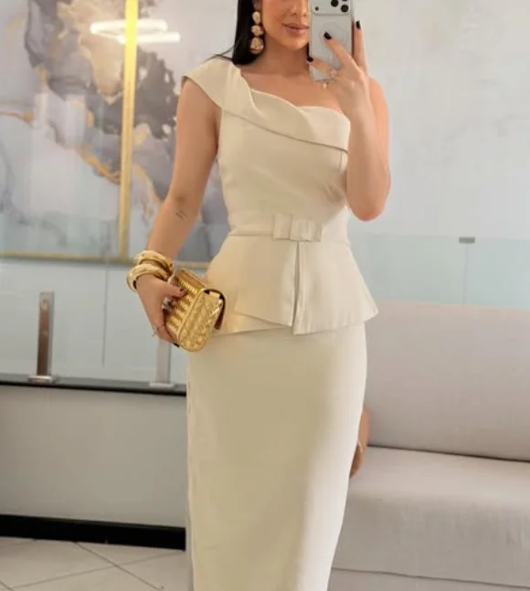 High Quality Customized One Shoulder Ankle Length Sleeveless Straight Woman Evening Dresses Vestidos Para Bodas Mujer Invitada