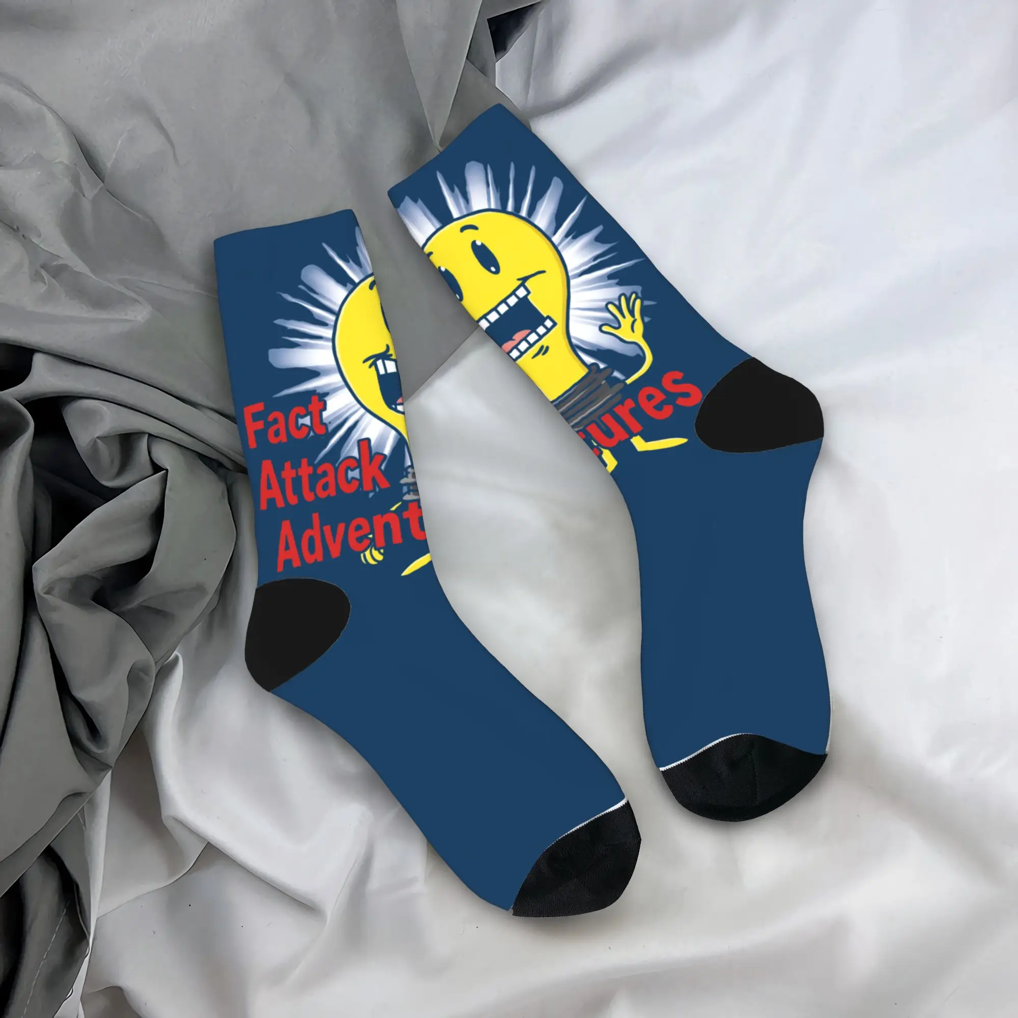 Light Bulb Fact Attack Adventures  Stockings Men's  Socks Quality Fashion Socks Winter Skateboard Non Slip Pattern Socks Gift