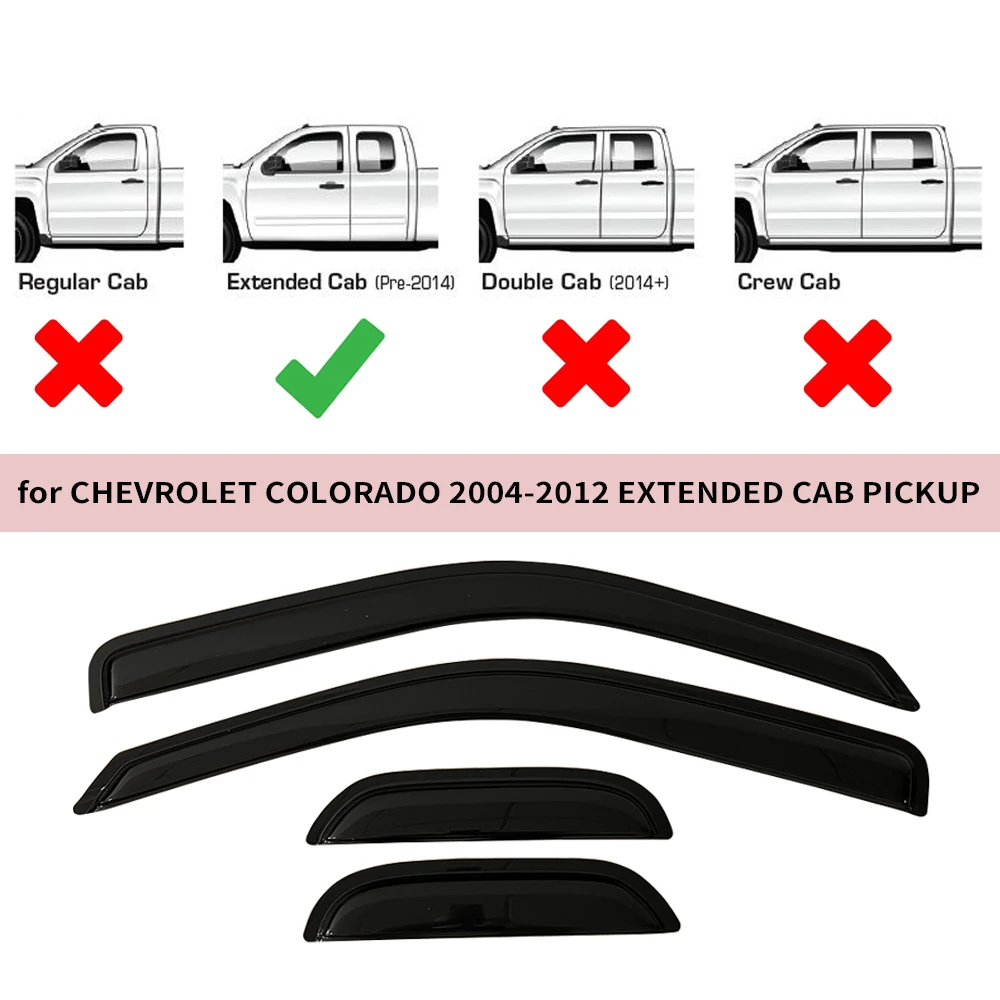 

Window Visor for Chevrolet Colorado Extended Cab 2004-2006 2007 2008 2009 2010 2011 2012 Wind Deflectors Rain Guards Door Visor