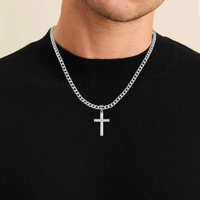 

Anziw 925 Sterling Silver Crucifix Cross Pendant Necklace for Men 4.7mm Durable Stainless Steel Cuban Chain Necklaces Hip Hop
