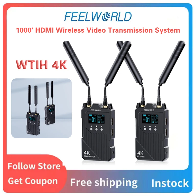Cinematic Shooting FEELWORLD WT1H 4K Wireless Video Transmit Dual HDMI Talkback Intercom 0.08s Latency 1000ft Distance