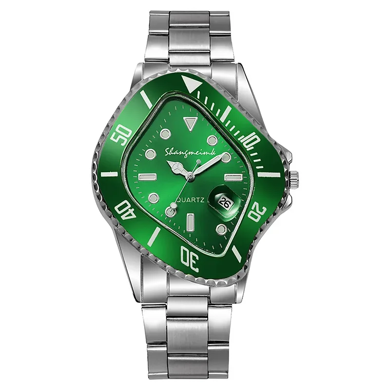 

2024 New Design Watch for Men Unusual Conceptual Crash Melting Twist Shaped Case Quartz Wristwatch Male Man Rhombic Green Clock