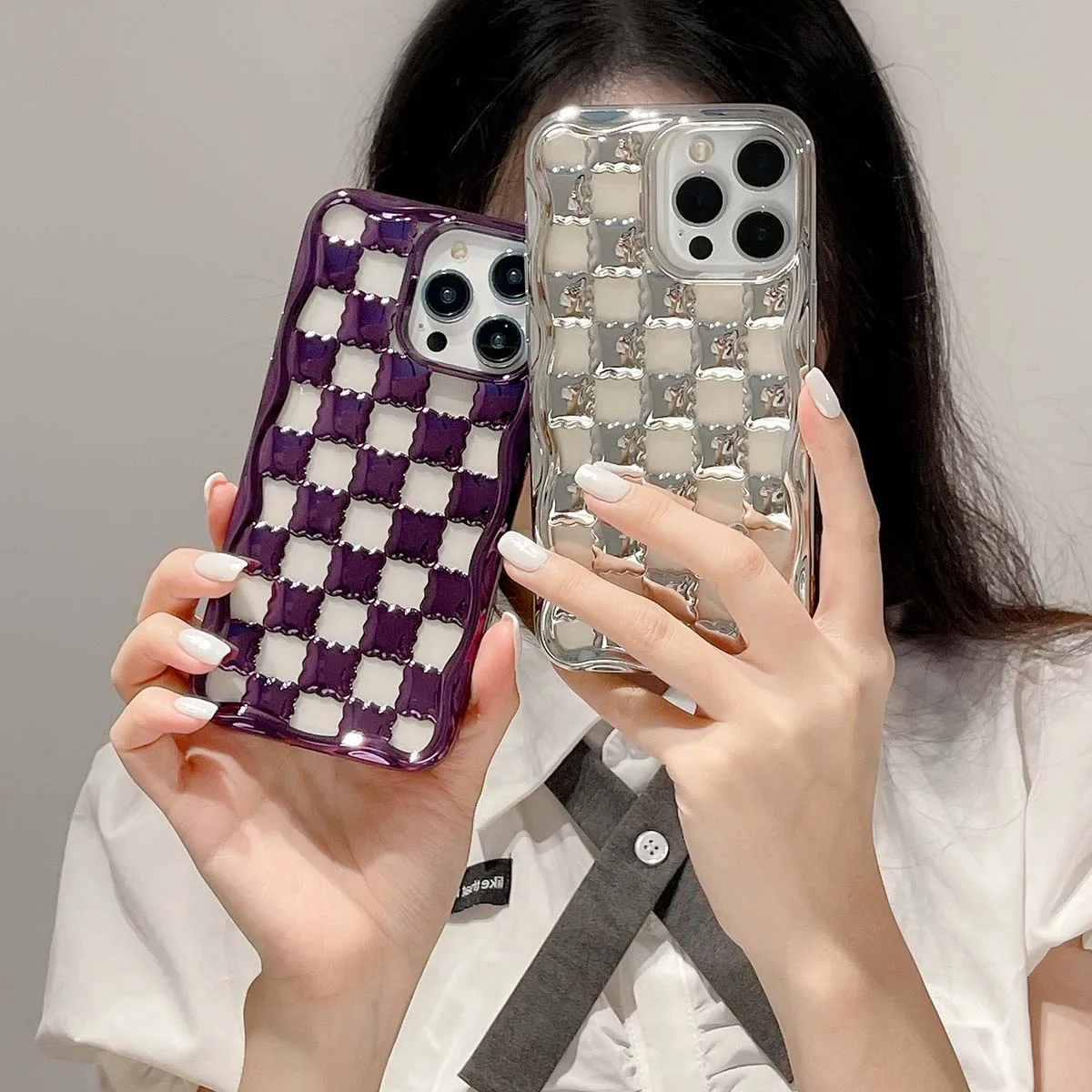 

Luxury Glossy Plating Clear Checkered Soft Back Covers For iPhone 14 13 12 11 Pro Max Bumper Shockproof Cookies Grid Phone Case