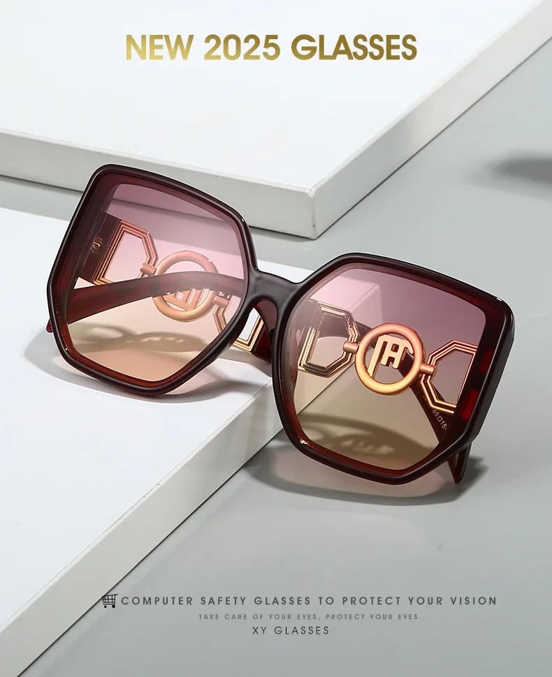 Übergroße Sonnenschutz, großer Rahmen, aushöhlen, Bügel, Uv400-Sonnenbrille, Damen, neu, 2025, elegante Luxus-Designer-Sonnenbrille, weiblich – Detail 1