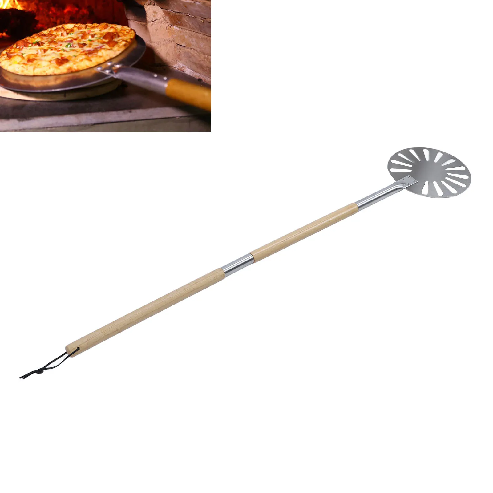 

9 Inch Pizza Turning Peel Lightweight Stainless Steel Perforated Pizza Peel Metal Pizza Turner Peel with 2 Wooden Long Handle