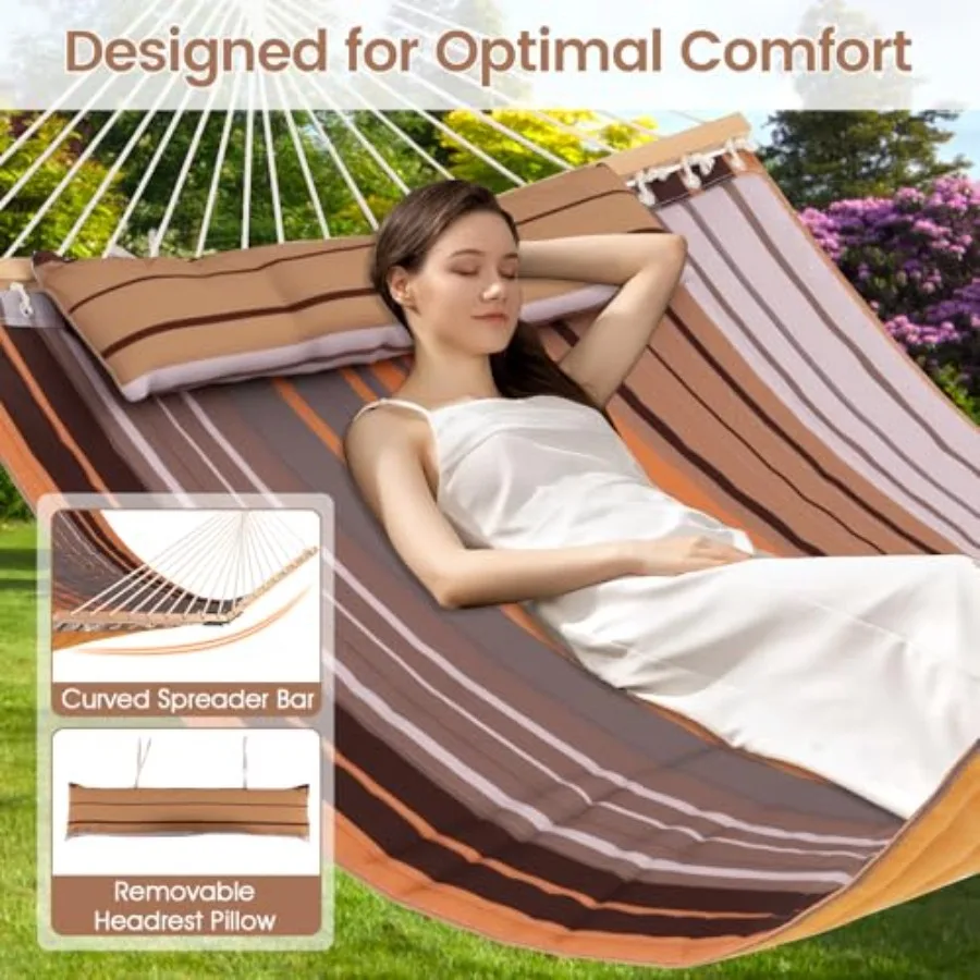 Hammock Swing Camping Hammock for Stand with Spreader Bar Detachable Pillow Hand Woven Cotton Ropes Outdoor Hammocks for Patio