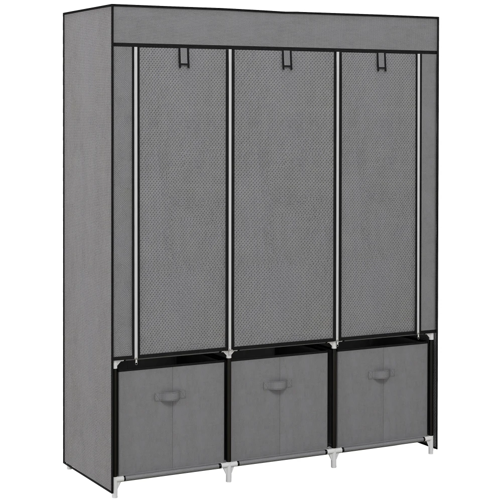 Armoire pliante en tissu, avec fermeture éclair, en tissu non tissé, gris foncé, 125 x 43 x 162,5 cm
