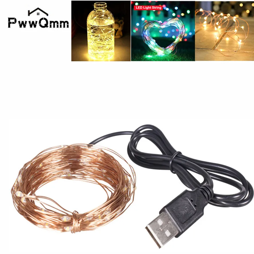 Usb led 5v luzes da corda 5/10m corda de fio de cobre de fadas ao ar livre à prova dwaterproof água guirlanda para a decoração do casamento da sala de festa de natal