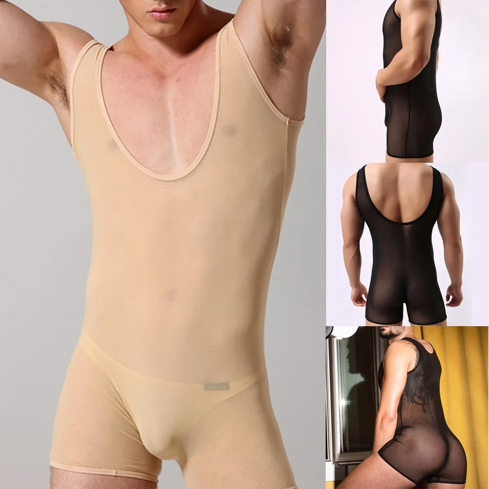 

Costume Bodysuit High Elastic Men's Shapewear T Shirt with Sheer Fabric Mesh and Good Breathability in Black/Color