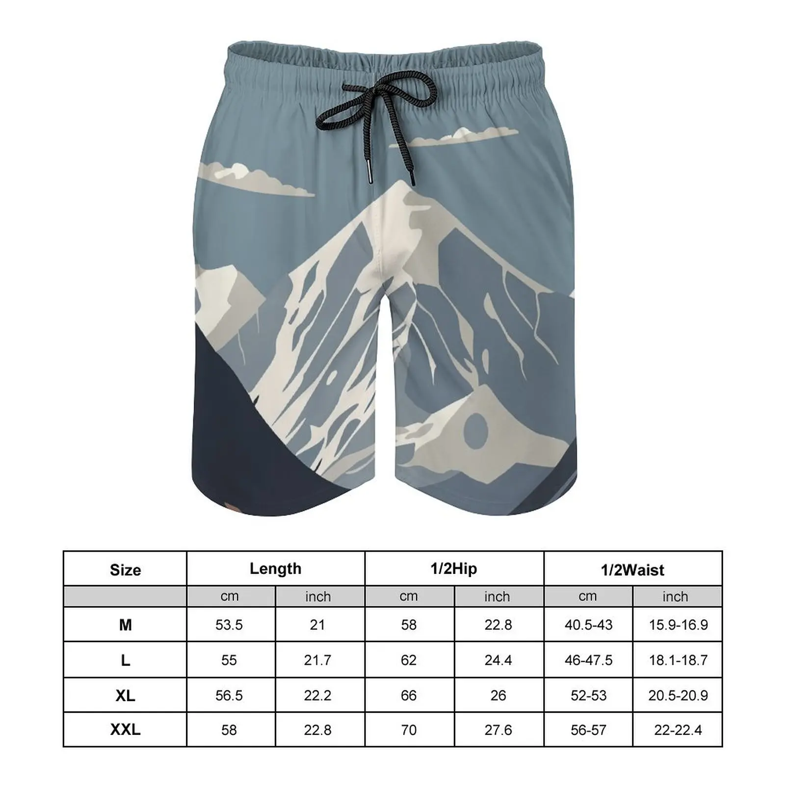 Summer Fashion Men/Women Loose Casual Plus-Size Cartoon Snow Mountain Print Can Be Worn Outside The Beach Quarter Pants