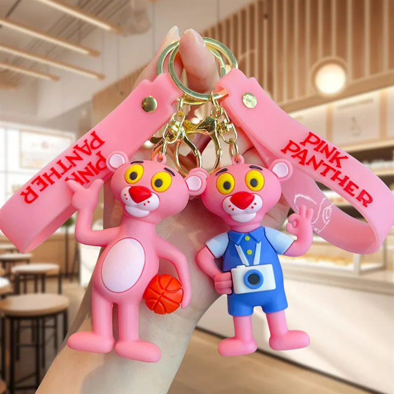 Pink Panther Basketball Top Hat Camera Stereoscopic Cartoon Figure Car Key Chain Pendant Hanging Decoration