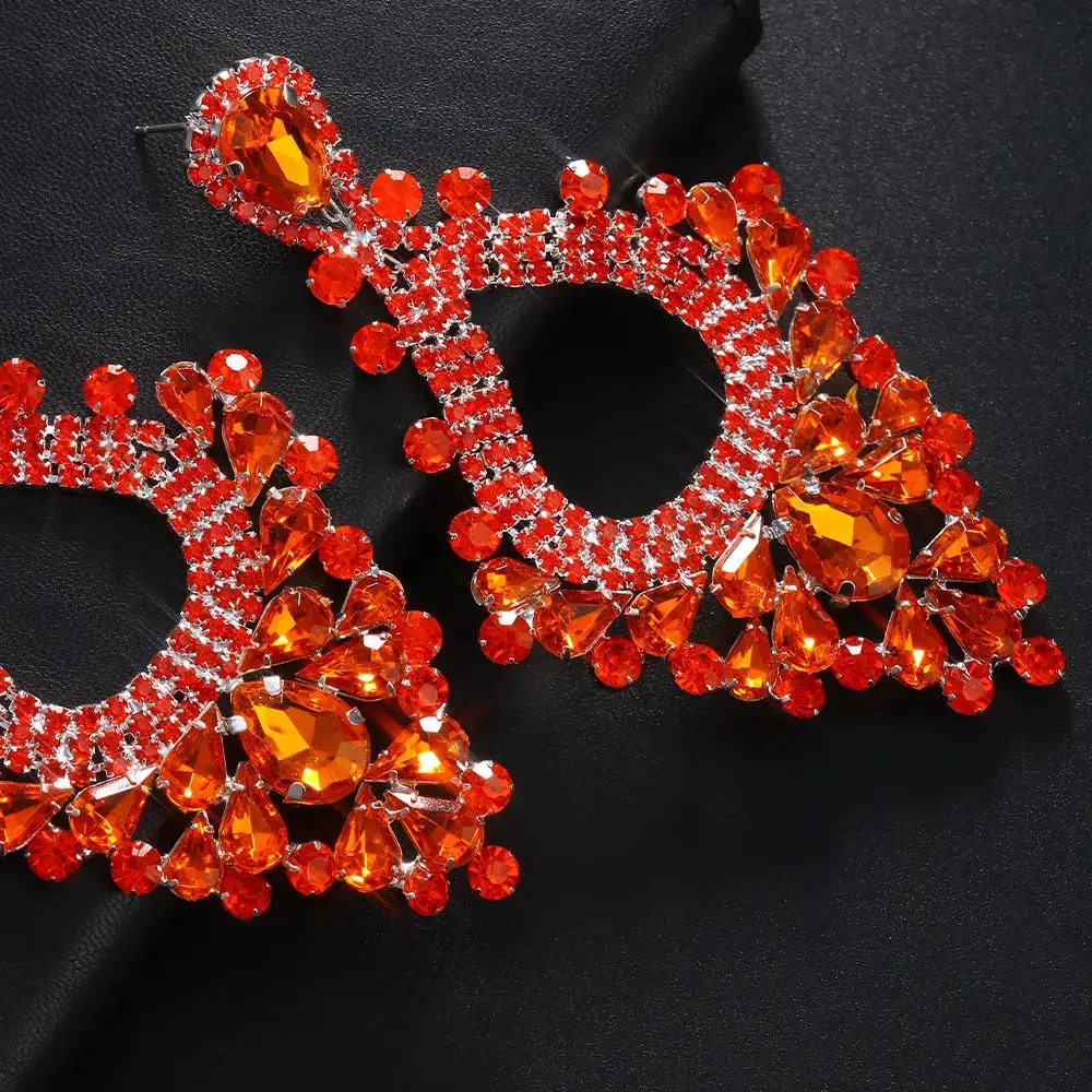 Exaggerated Colorful Rhinestone Water Drop Earrings Vintage Crystal Stud Earrings Geometry Ear Accessories Fashion Jewelry 2025