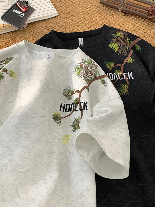 

Cooling Ice Silk Embroidered T-irt Men's Summer Thin ort Sve Casual Loose Fit round Ne Regular Length Faion Brand