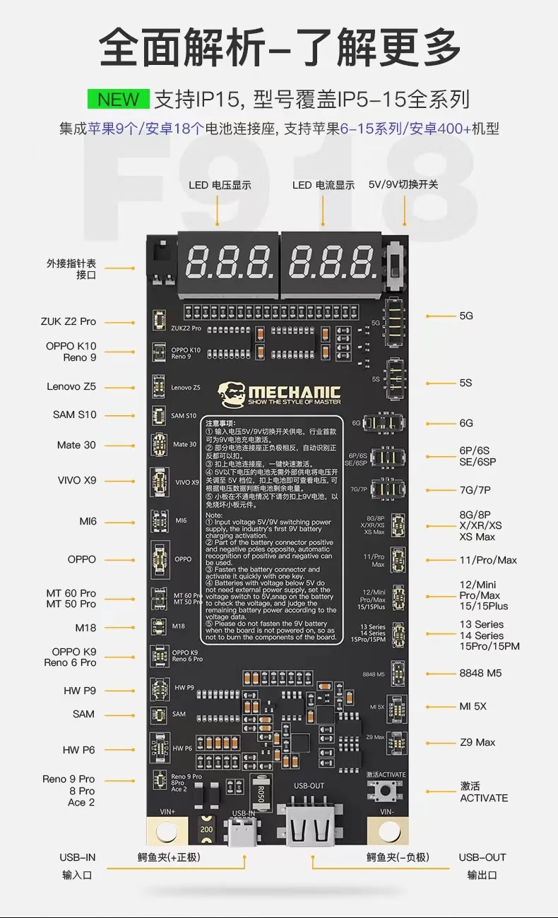 MECHANIC 2024 Battery Activation Detection Board/Support IP15 and IP All models /HW Mate60 Series/Battery Chips Active Panel