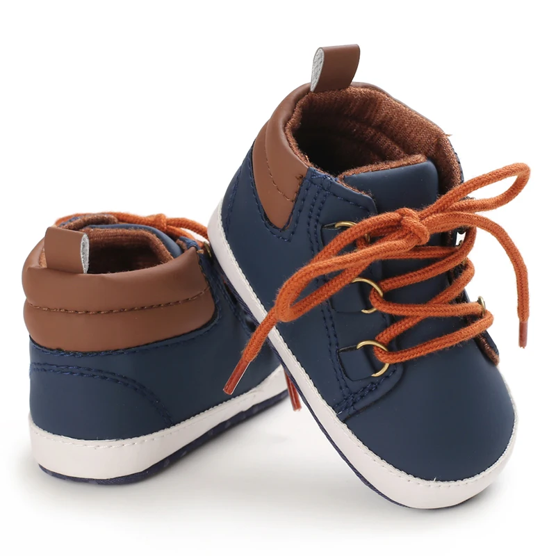 Sapatos de bebê de cano alto de comércio exterior azul para meninos de 0 a 1 ano, calçados esportivos casuais, sapatos de caminhada antiderrapantes