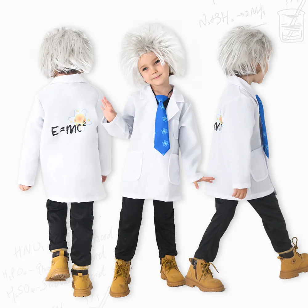 

Children Scientist Cute White Cosplay Costume Holiday Party Funny Set School Activity Stage Long Sleeve Performance Clothes
