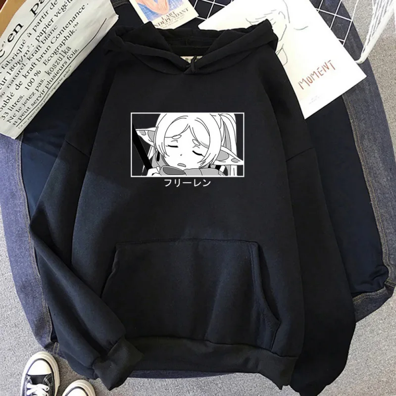 Sudadera con capucha de Anime japonés Frieren para hombre, sudadera de manga larga a la moda, ropa de calle informal Harajuku, sudadera cómoda