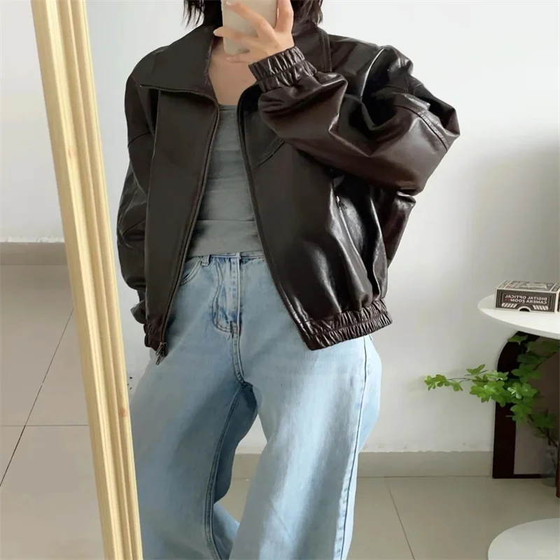 

Women's Stylish Biker Jacket Stand Collar Autumn Fashion Trend 2025 Trendy Casual Outerwear for Ladies