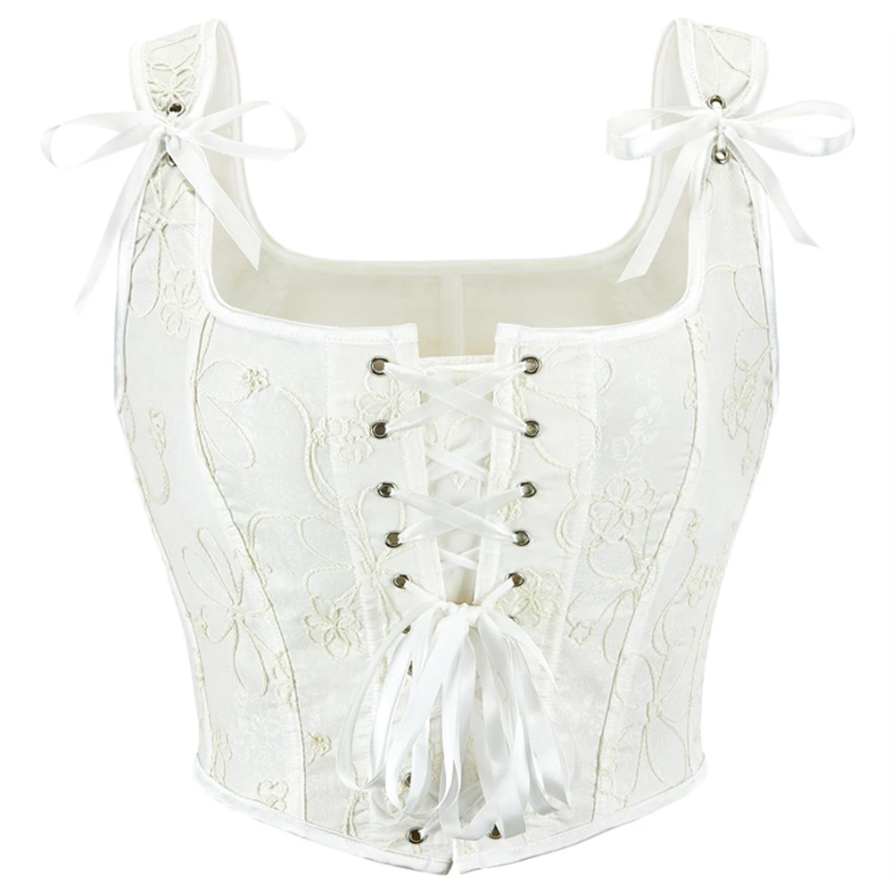 

Белый жаккардовый корсет, майка, женская ретро-викторианская повязка, корсеты с завышенной талией, укороченные топы, готическое нижнее белье для коррекции фигуры, Korsett