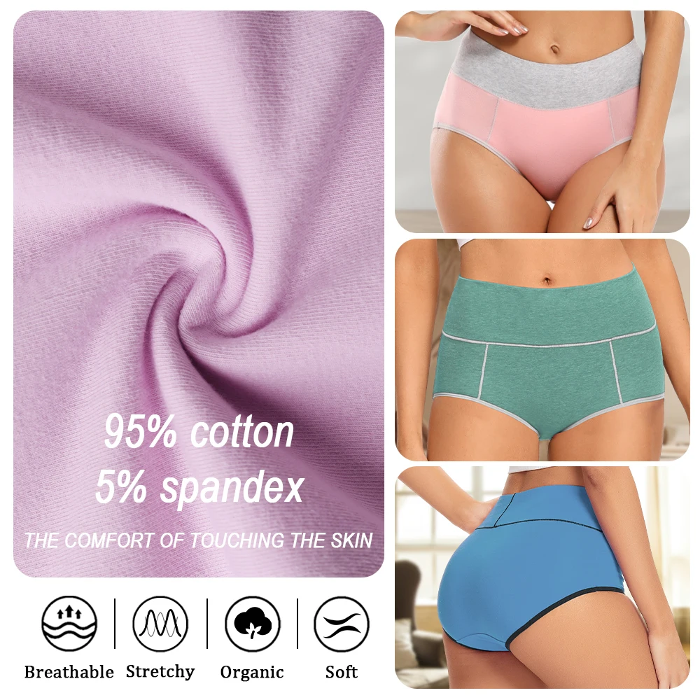 Molasus Women Soft Cotton Panties Abdominal Surgery Recovery Briefs Ladies High Cut Full Coverage Underpants Plus Size Underwear