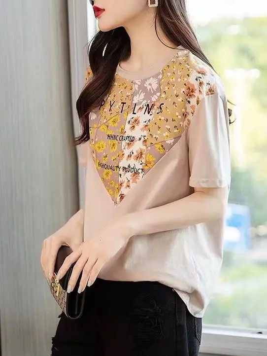 

Plus Size Women Heart Print Short Sleeve T Shirt Loose Slim Fit Casual Top