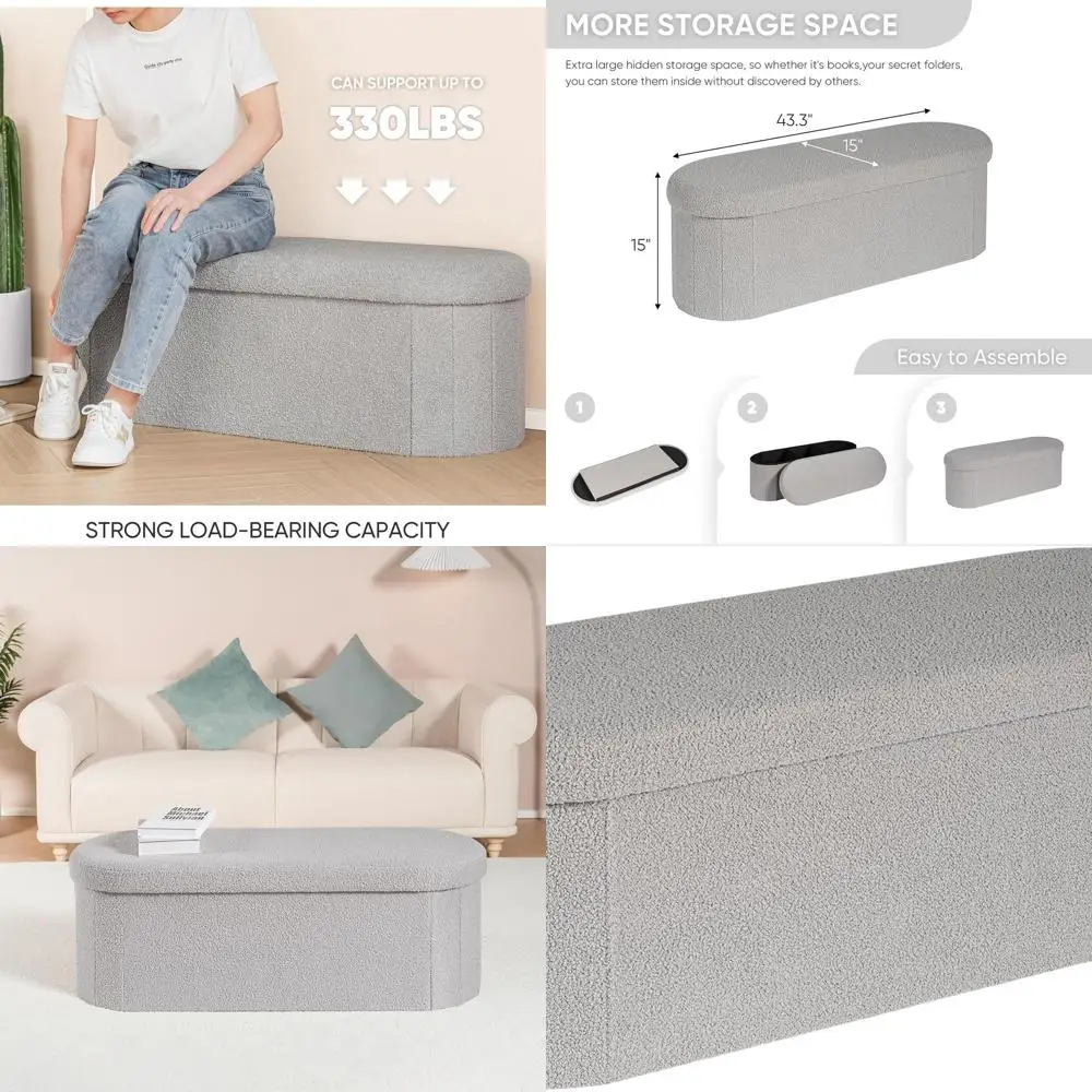

Grey Collapsible Storage Ottoman, 43.3 Folding Footrest for Living Room and Bedroom