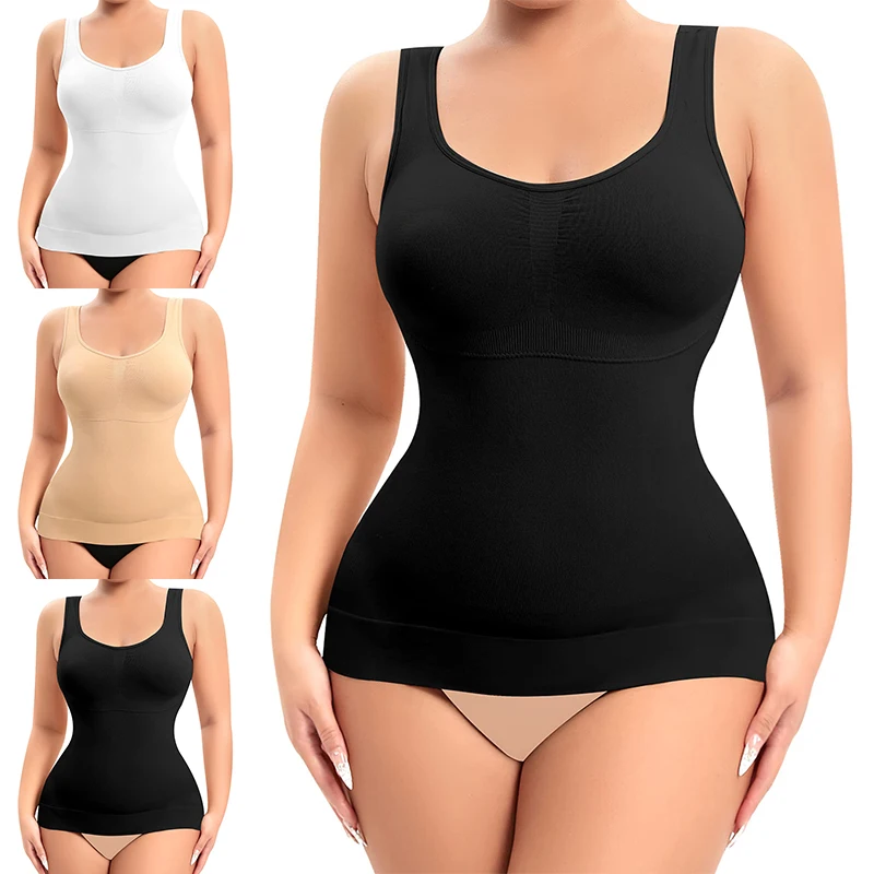 Slimming Shapewear Compression Vest Built-in Bra Tank Top Tummy Control Body Shaper Shirt Waist Trainer Seamless Underwear Belt