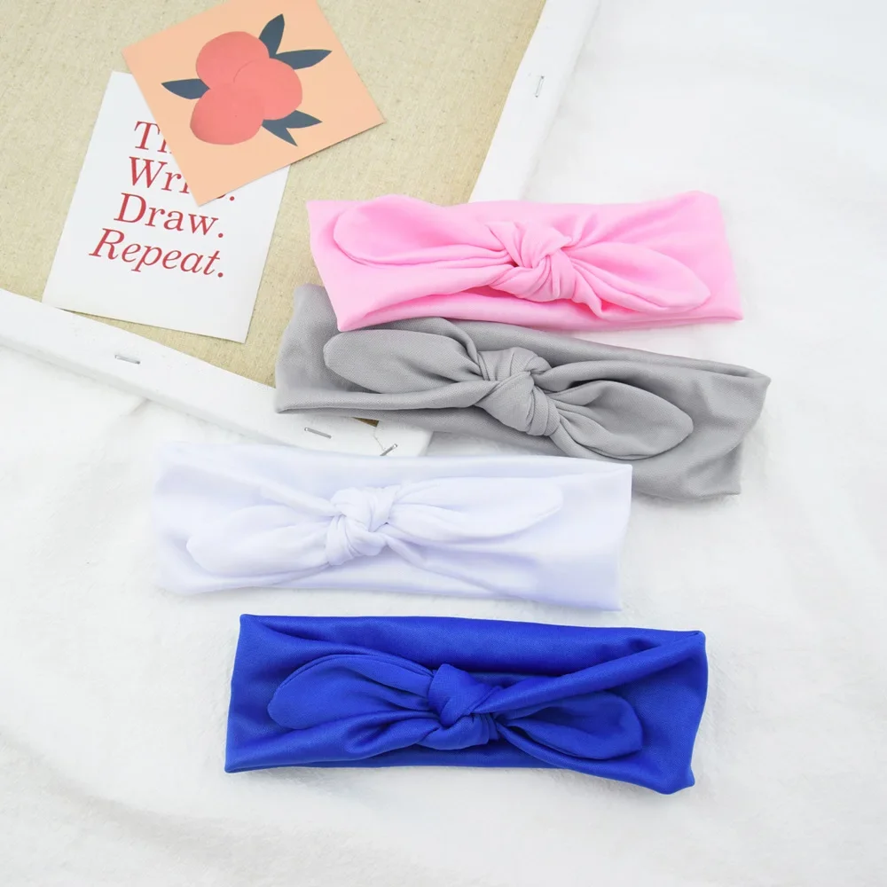 1PCS Solid Elastic Baby Girls Bowknot Headband Rabbit Ears Bows Newborn Toddler Stretchy Headwraps Birthday Gifts