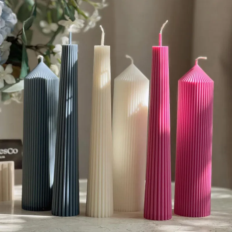 DIY Pointed Striped Column Candle Mold Handmade Striped Cylindrical Pillar Candle Making Supplies Acrylic Plastic Molds Kit